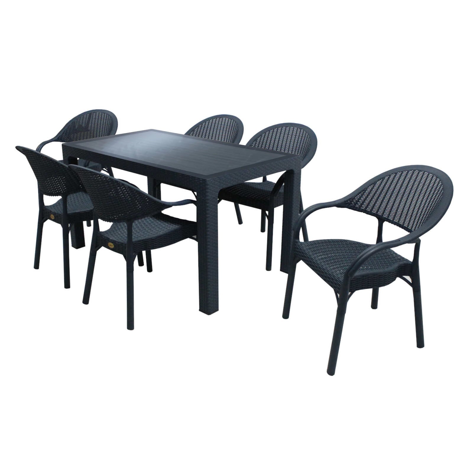 Set masă grădină Caliope cu Geam tip ratan 90x150 cu 6 scaune