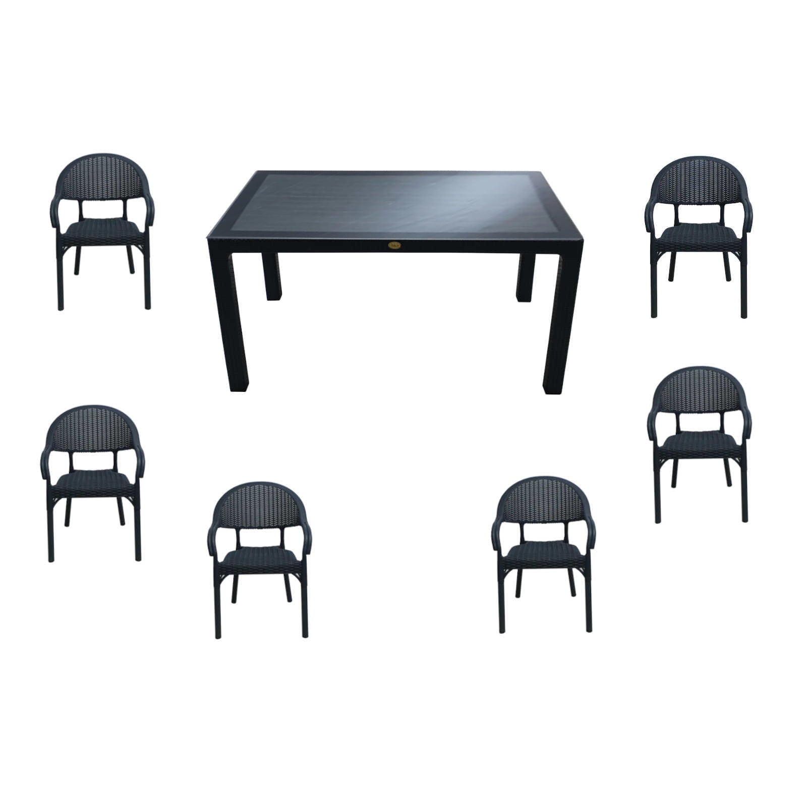 Set masă grădină Caliope cu Geam tip ratan 90x150 cu 6 scaune