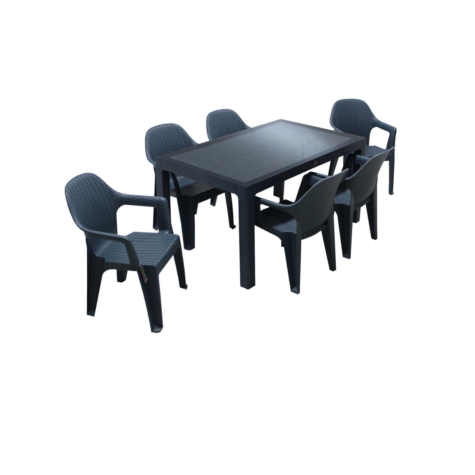 Set masă grădină Polo cu Geam tip ratan 90x150 cu 6 scaune