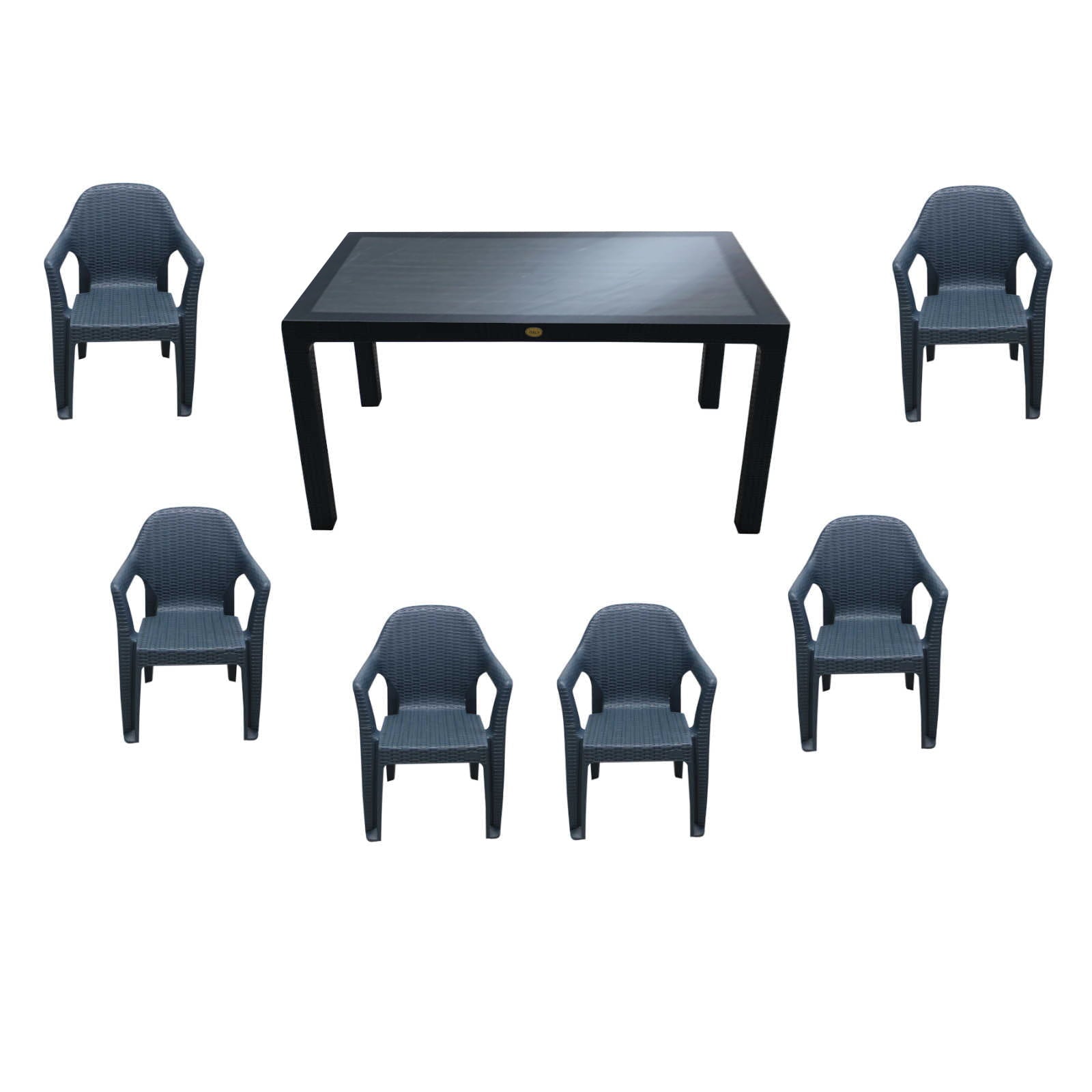Set masă grădină Polo cu Geam tip ratan 90x150 cu 6 scaune